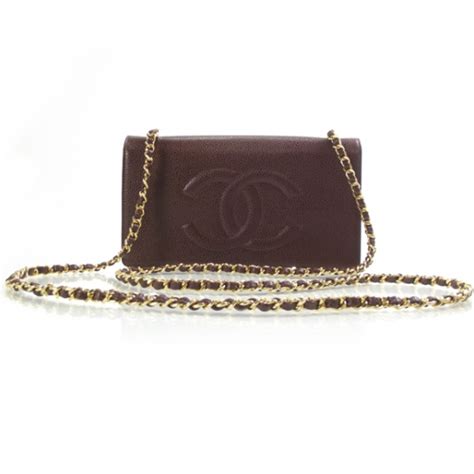 CHANEL Caviar Wallet on Chain Brown 15322 